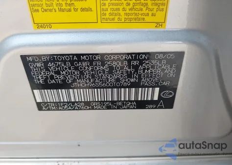 2006 Lexus Gs 300 z USA, uszkodzony, nr VIN JTHCH96S560010789